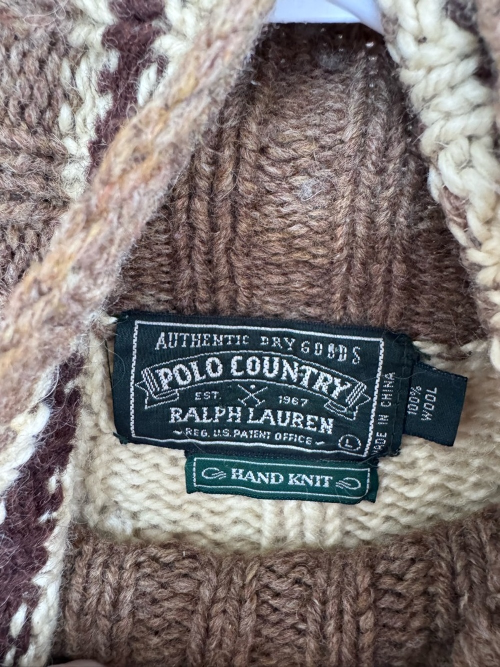 Vintage Ralph Lauren Polo Country Hand Knit Turtleneck Sweater Tan size Large - Picture 4 of 6